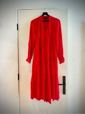 Anthropologie Maeve Vibrant Red Tiered Maxi Dress